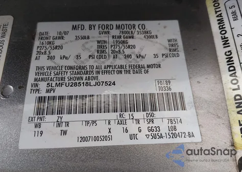 2008 Lincoln Navigator from USA, damaged, VIN 5LMFU28518LJ07524